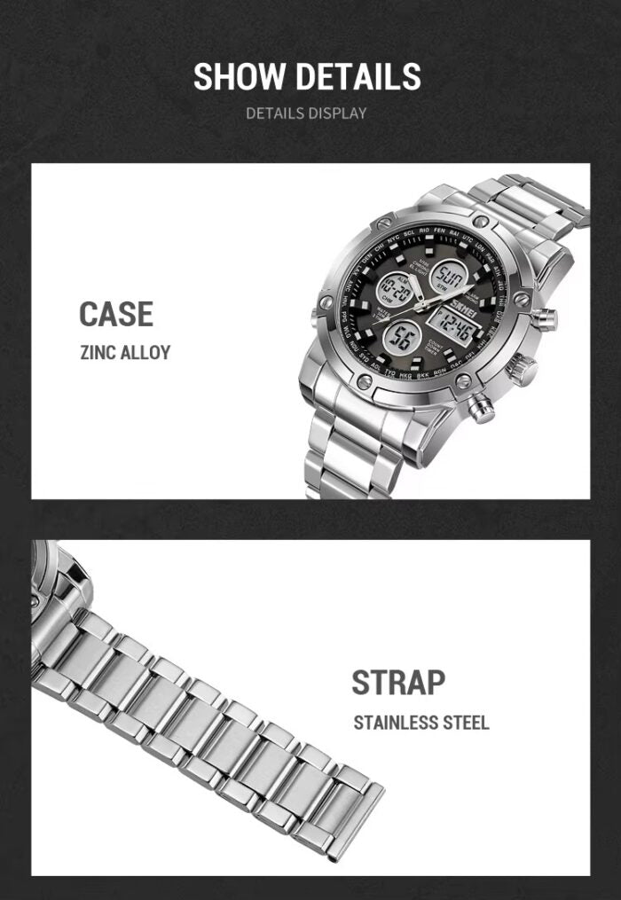 SKMEI 1389 Dual Display Waterproof Men’s Watch – Black (With Premium Box)